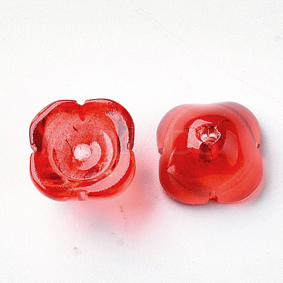 4-Petal Transparent Spray Painted Glass Bead Caps GGLA-S054-009A-03-1