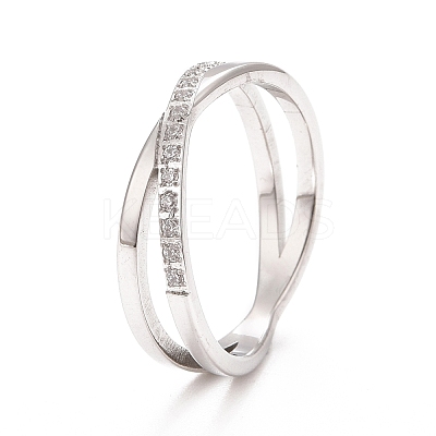 Clear Cubic Zirconia Criss Cross Finger Ring RJEW-F122-04-P-1
