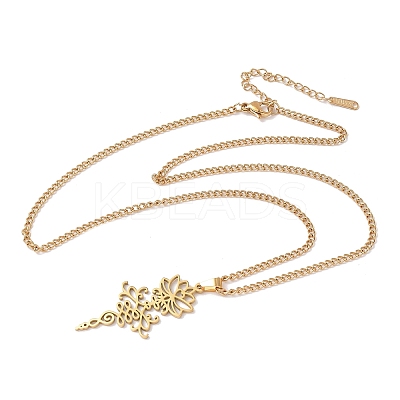304 Stainless Steel Hollow Cut Yoga Om Lotus Flower Pendant Necklaces NJEW-Z073-02G-06-1