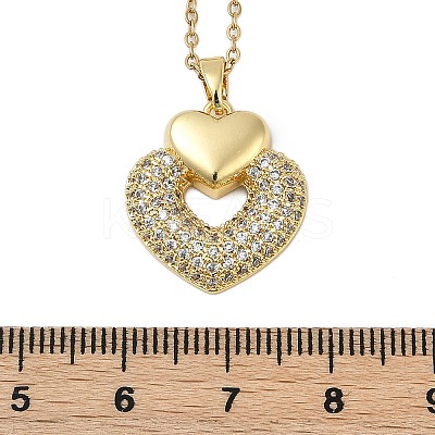 Brass Micro Pave Clear Cubic Zirconia Heart Pendant Necklaces LS-NJEW-K280-07G-1