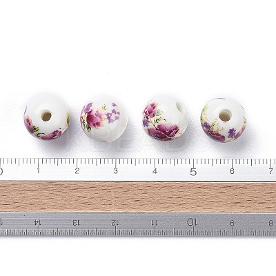 Floral Printed Porcelain Beads CFF042Y-1