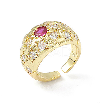 Cubic Zirconia Dome Open Cuff Ring RJEW-P079-09G-03-1