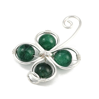 Copper Wire Wrapped Natural Emerald Shamrock Pendants PALLOY-JF02945-03-1
