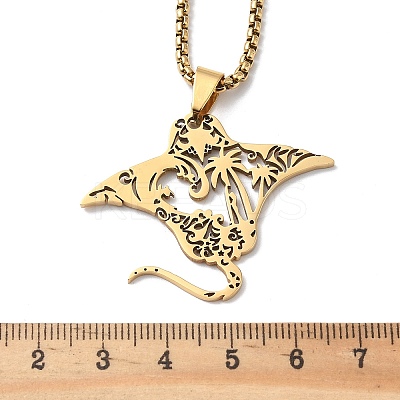 201 Stainless Steel Stingray Hollow Fish Pendant Necklaces NJEW-H065-29G-1