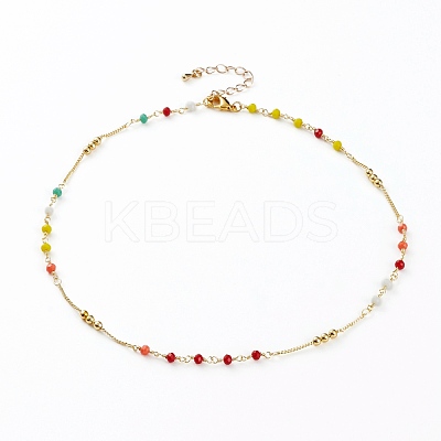 Faceted Glass Beaded Necklaces NJEW-JN03278-1
