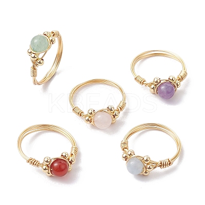 Copper Wire Wrapped Natural Gemstone Finger Ring for Women RJEW-JR00624-1