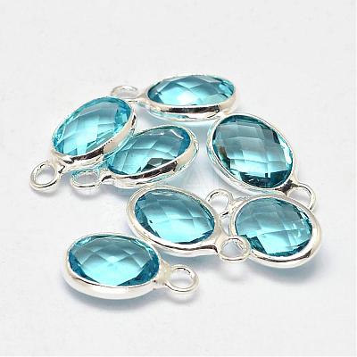 Oval Faceted Silver Color Plated Brass Glass Charms GLAA-O015-19S-1