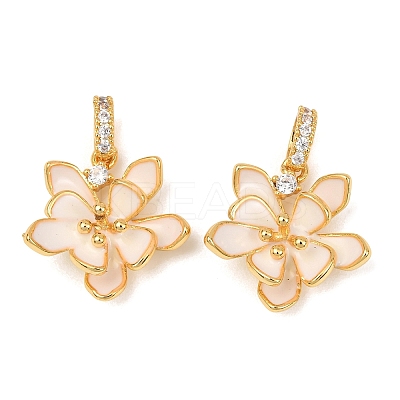 Brass Micro Pave Clear Cubic Zirconia Enamel Pendants KK-G543-08G-01-1