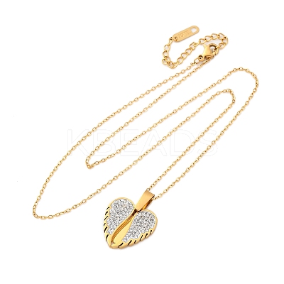 304 Stainless Steel Polymer Clay Rhinestones Wing Openable Pendant Necklaces for Women NJEW-Z065-14G-03-1
