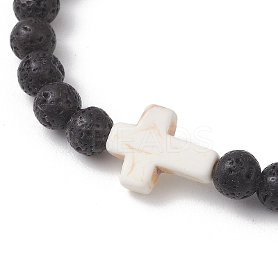 Natural Lava Rock Beads Stretch Bracelets for Women BJEW-JB13268-1