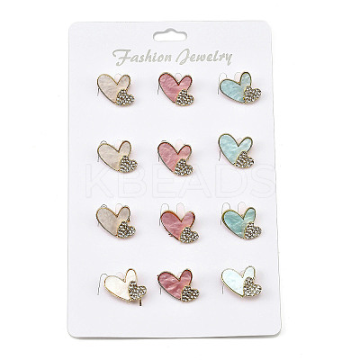 12Pcs 3 Colors Double Heart Alloy Rhinestone Brooches for Backpack Clothes JEWB-A033-01G-1