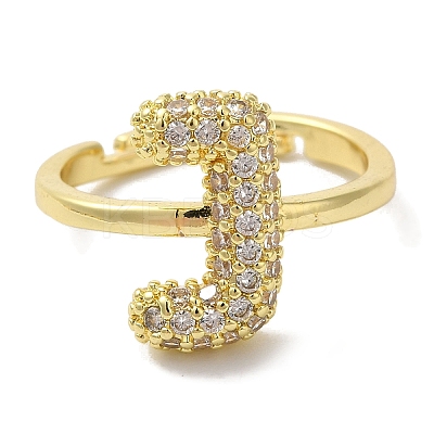 Rack Plating Letter Brass Micro Pave Clear Cubic Zirconia Adjustable Rings for Women KK-S391-03G-J-1