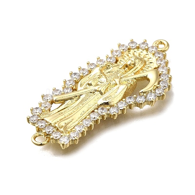 Brass Clear Cubic Zirconia Grim Reaper Connector Charms KK-C090-36G-02-1