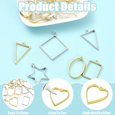 20Pcs 10 Styles Rack Plating Alloy Open Back Bezel Pendants FIND-YW0008-71-1