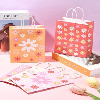 12Pcs 5 Colors Rectangle with Sunflower Pattern Paper Gift Bags CARB-FS0001-06-1