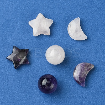 Natural Gemstone Healing Moon & Star & Round Ornaments AJEW-FS0001-12B-1