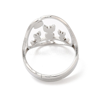 Non-Tarnish 304 Stainless Steel Hollow Cat Adjustable Ring RJEW-L107-022P-1