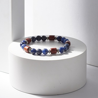 Natural Sodalite Beaded Stretch Bracelet for Women or Men BJEW-JB07732-04-1