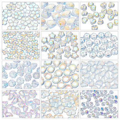 240Pcs 12 Style Electroplate Crystal Glass Bicone Beads GLAA-AR0001-15-1