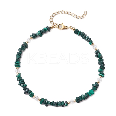 Natural Malachite Chip & Glass Beaded Anklets AJEW-AN00682-05-1