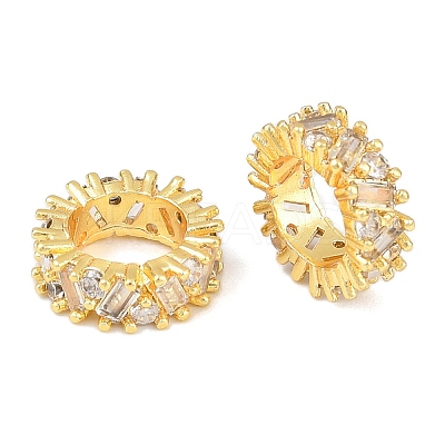 Brass Micro Pave Clear Cubic Zirconia European Beads KK-C142-03G-1