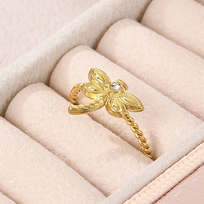 304 Stainless Steel Crystal Rhinestone Cuff Rings for Women RJEW-G338-02G-1