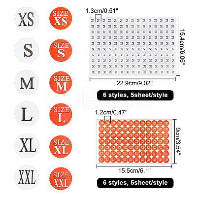 60 Sheets 12 Styles Clothing Size Round Sticker Labels DIY-CA0001-84-1