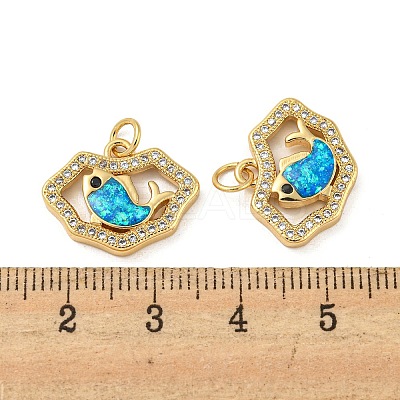 Brass Micro Pave Cubic Zirconia with Synthetic Opal Pendants KK-D096-06B-G-1