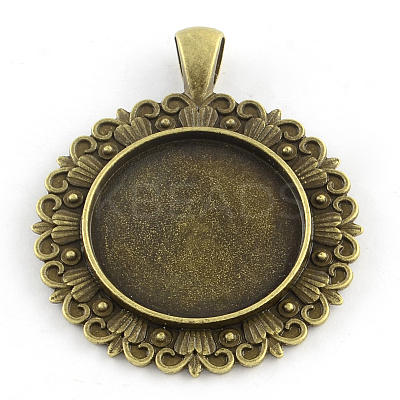 Tibetan Style Flower Alloy Pendant Cabochon Settings TIBEP-Q051-32AB-NR-1