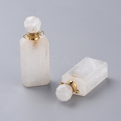 Faceted Natural Quartz Crystal Openable Perfume Bottle Pendants G-P435-C-01G-1