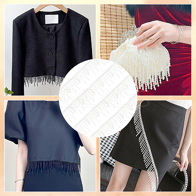 Resin Imitation Pearl Beaded Handicraft Tassel Fringe Trimming DIY-BC0009-87A-1