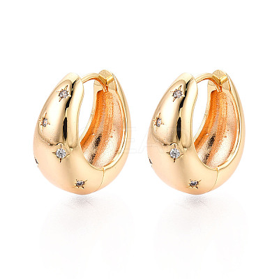 Brass Micro Pave Clear Cubic Zirconia Teardrop Hoop Earrings EJEW-T048-26G-1