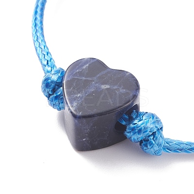 Natural Sodalite Heart Braided Cord Bracelet BJEW-JB07685-04-1