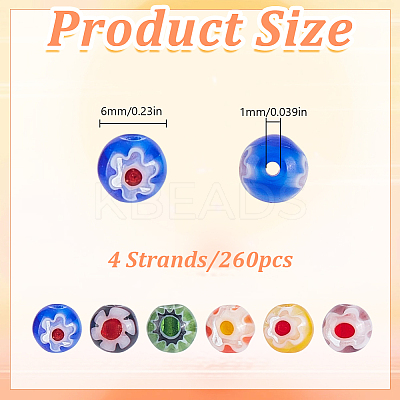 4 Strands Handmade Millefiori Glass Beads Strands LK-HY0001-03-1