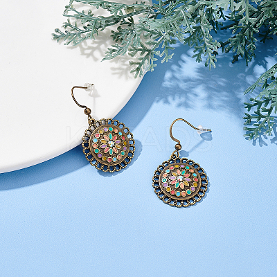 1 Pair Enamel Flower Dangle Earrings with Rhinestone EJEW-AN0001-55-1