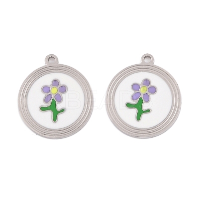 304 Stainless Steel Enamel Pendants STAS-L022-177B-P-1