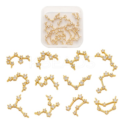 12Pcs 12 Style Brass Micro Clear Cubic Zirconia Pendants ZIRC-LS0001-02G-1