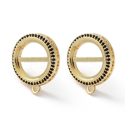 Brass Micro Pave Black Cubic Zirconia Stud Earrings Findings KK-R215-09G-01-1