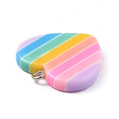 Rainbow Heart Resin Pendants CRES-O003-02-1