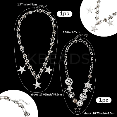 2Pcs 2 Styles Alloy Star Necklace Sets for Women NJEW-SC0001-51-1