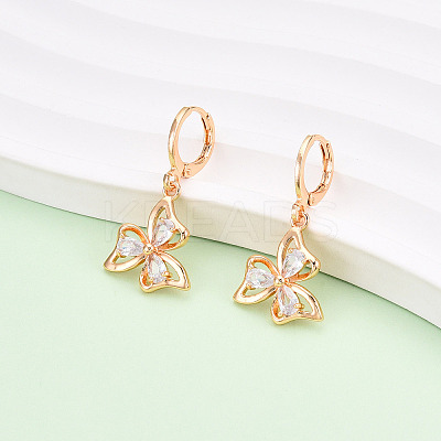 Flower Brass Micro Pave Cubic Zirconia Dangle Leverback Earrings EJEW-N058-09G-1
