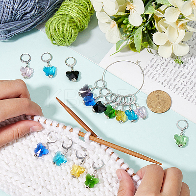 Glass Butterfly Pendant Locking Stitch Markers HJEW-SC00069-1