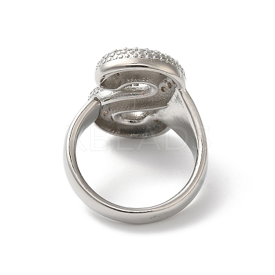 Letter Brass Micro Pave Clear Cubic Zirconia Open Cuff Ring for Women RJEW-N046-03S-P-1