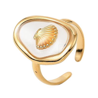Oval with Shell Shape Resin Finger Rings STAS-Z101-07G-01-1