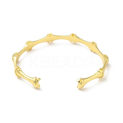 Clear Cubic Zirconia Bamboo Shape Open Cuff Bangle BJEW-M231-11G-1