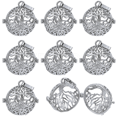 10Pcs Rack Plating Brass Cage Pendants KK-SC0005-90-1