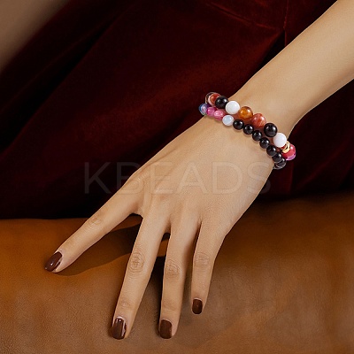 200Pcs 10 Colors Natural Striped Agate/Banded Agate Beads G-SZ0002-01-1