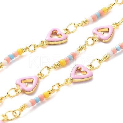Handmade Brass Enamel Heart Link Chains CHC-M024-25G-03-1