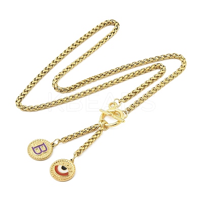 Ion Plating(IP) 304 Stainless Steel Purple Enamel Letter & Eye Pendant Wheat Chain Necklaces STAS-Z102-01G-B-1