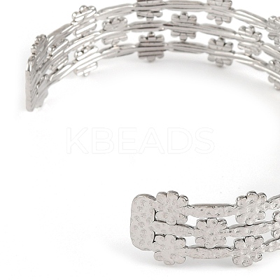 Non-Tarnish 304 Stainless Steel Hollow Flower Open Cuff Bangles for Women LS-BJEW-K241-03C-P-1